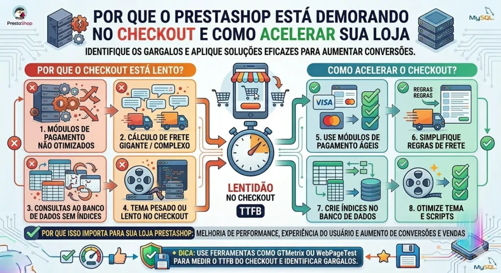 Como diagnosticar e acelerar checkout lento no PrestaShop