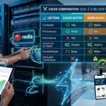 Infográfico comparativo de cache para PrestaShop: tabela mostrando Cache Nativo, Memcached e Redis, com técnico e resultados rápidos de e-commerce no site.