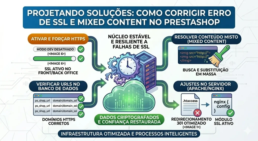 Erro de SSL no PrestaShop: como corrigir e evitar problemas de HTTPS na sua loja 2 Guia de correção de SSL e ativação de HTTPS forçado no PrestaShop.