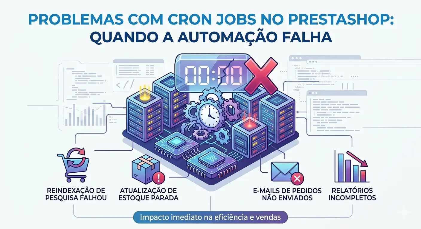 Problemas com cron jobs no PrestaShop: impacto no estoque e e-mails.