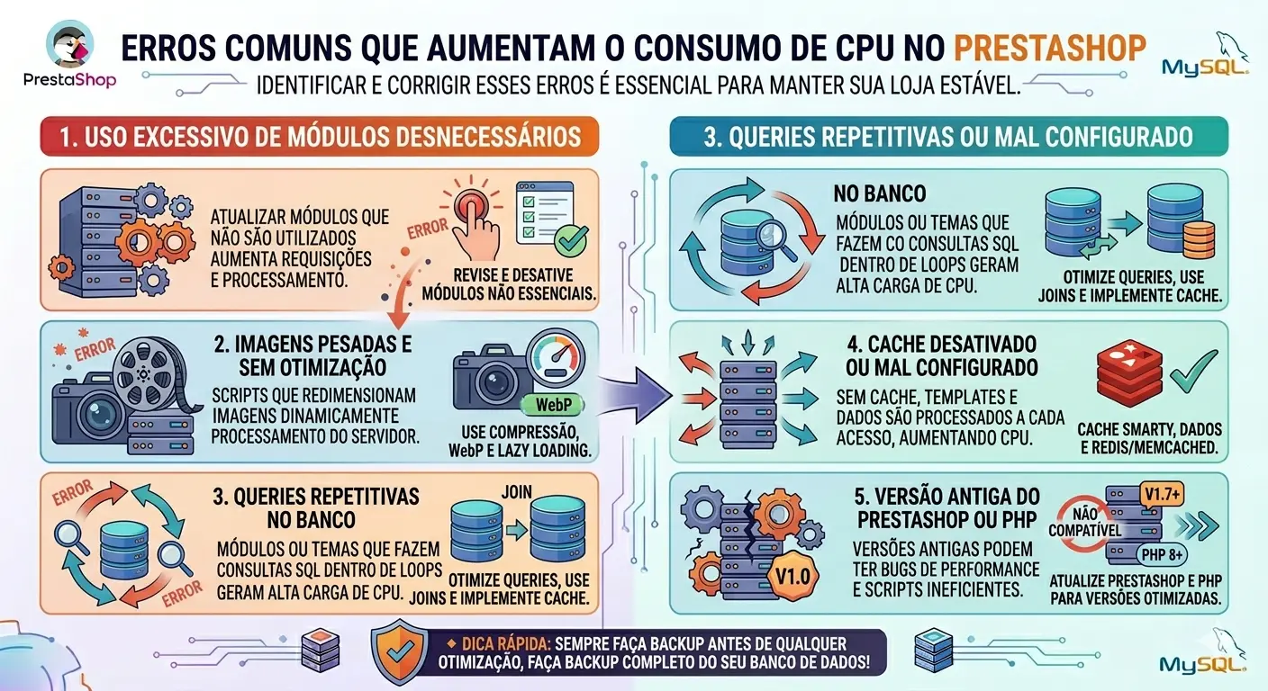 Erros comuns no PrestaShop que causam alto consumo de CPU