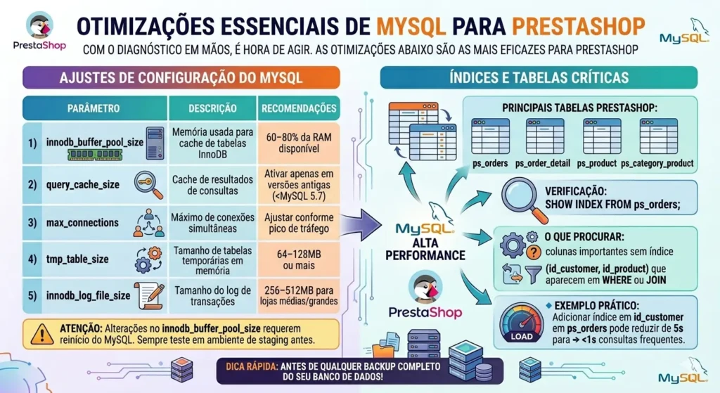 Configurações e índices MySQL para melhorar performance no PrestaShop
