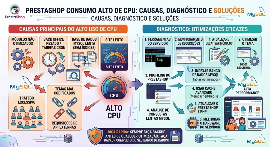 Causas e soluções para alto uso de CPU no PrestaShop