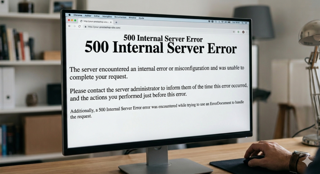 Erro 500 no PrestaShop exibido na tela