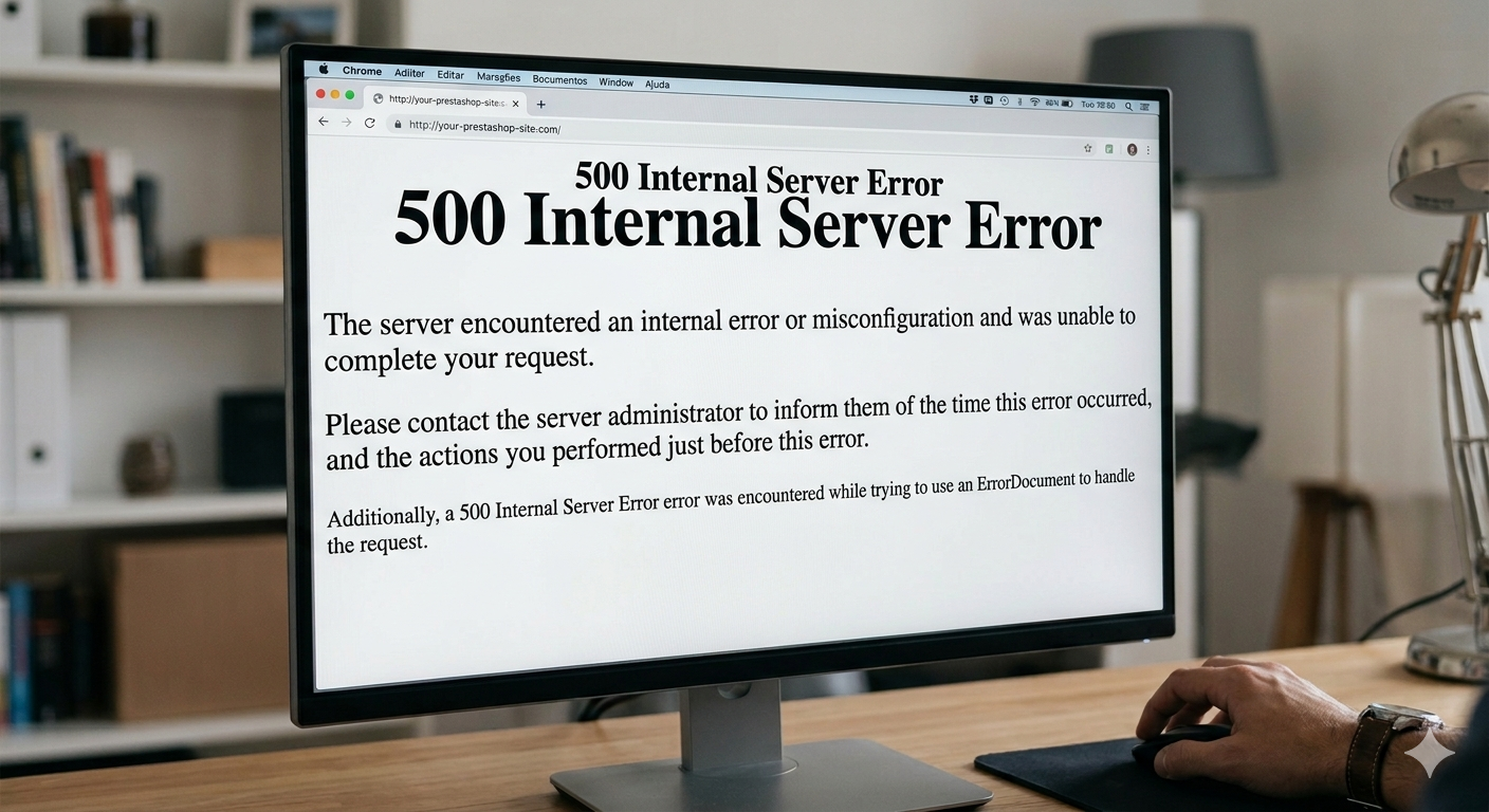 Erro 500 no PrestaShop exibido na tela