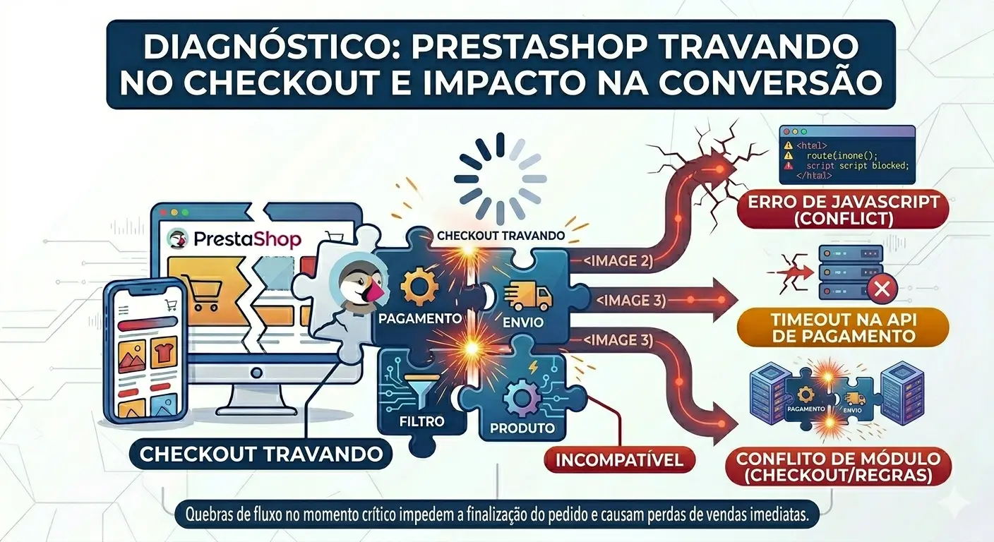 Problemas de lentidão e travamento no checkout do PrestaShop: impacto na conversão.