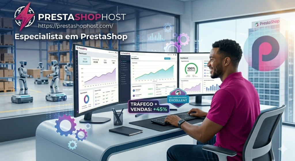 Developer analisa resultados de SEO com aumento de tráfego e vendas no PrestaShop.