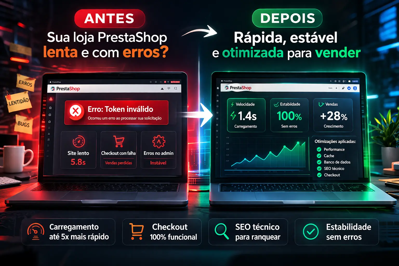 Otimização Real de Loja PrestaShop Especialista PrestaShop: Otimização de Velocidade e Correção de Erros