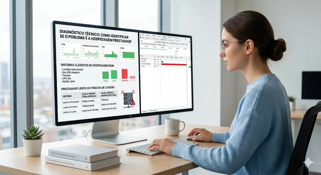 Análise de logs de servidor em hospedagem PrestaShop para diagnóstico de problemas de performance