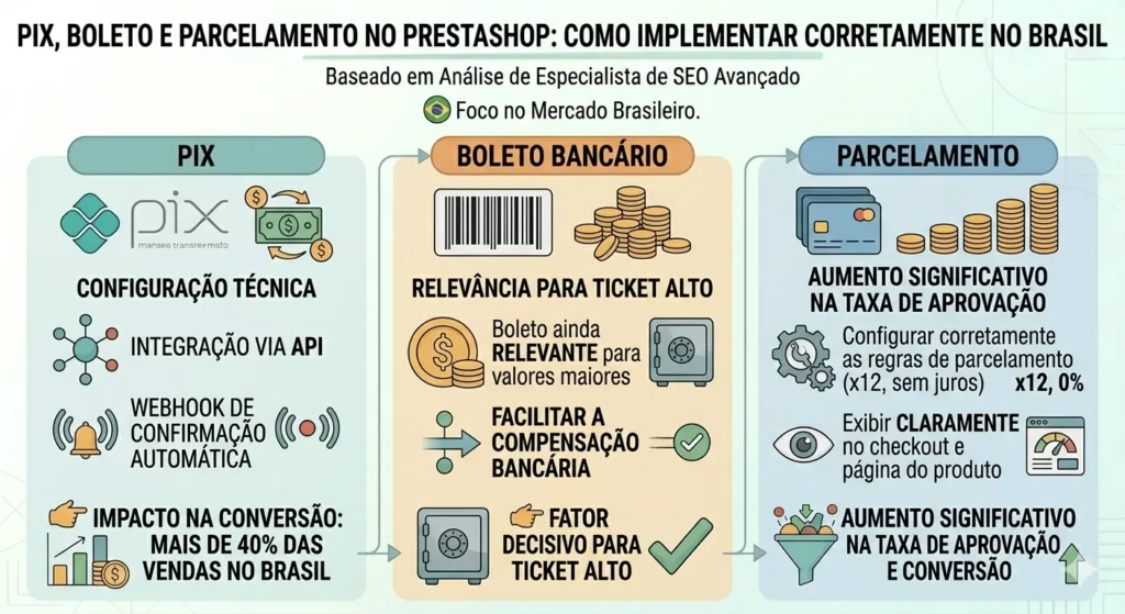 Infográfico sobre impacto de taxas de gateway no lucro líquido e de performance do checkout na taxa de conversão PrestaShop.
