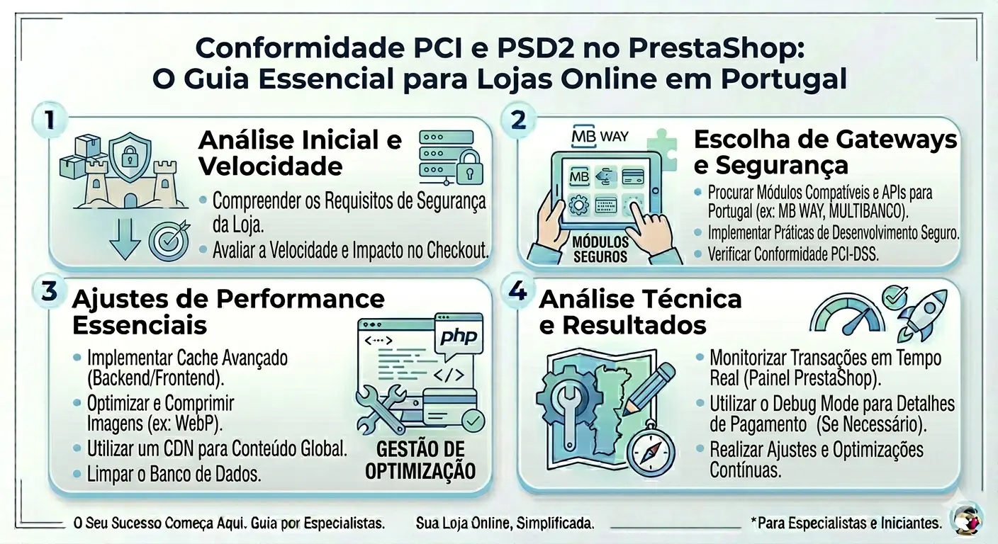 Guia essencial sobre conformidade PCI DSS e PSD2 para lojas PrestaShop em Portugal, garantindo pagamentos seguros.