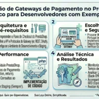 Guia técnico para desenvolvedores sobre integração de gateways de pagamento no PrestaShop, incluindo fluxos de API e ambiente de staging.