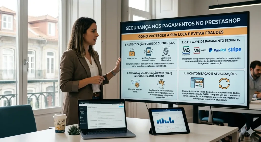 Especialista de SEO em Lisboa apresenta infográfico sobre segurança no PrestaShop com métodos Multibanco e MB WAY.